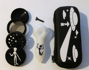 Alien Glass Pipe Set Grinder Magnetic Future Magic Plus Pipe Case All In One + Free Shipping