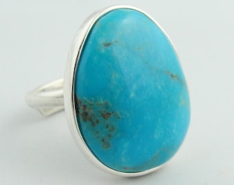 Pear Shape Turquoise Adjustable Ring- Sterling Silver