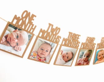 12 Months Photo Banner ~ 1st Birthday Photo Banner ~ Pink & Gold Glitter First Year Birthday Banner ~ Gold Twelve Month Banner ~