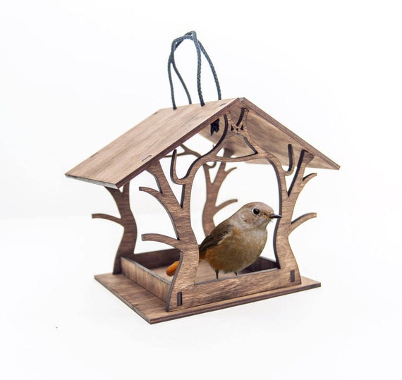 Brown bird feeder Laser cut bird feeder Housewarming gift