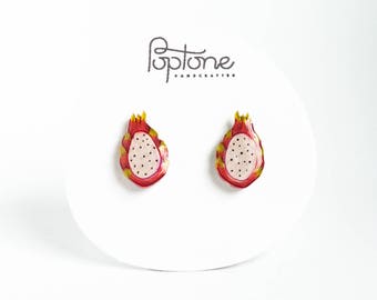 Dragon Fruit Earrings, pitaya earrings, dragonfruit earrings, fruit earrings, kawaii