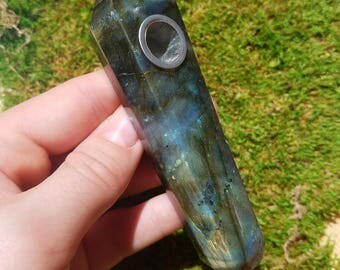 Labradorite Crystal Pipe - Spiritual Smoking Pipe