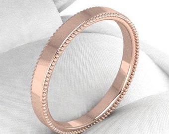 Milgrain Wedding Band Ring- rose gold wedding band - White gold wedding band - Men and woman Wedding ring - mens wedding band
