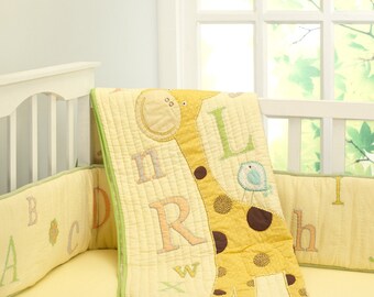 ABCs with Gizzie Alphabet Giraffe Animals Baby Quilt Gender Neutral | Yellow Orange Green Crib Baby Bedding - Free Personalization