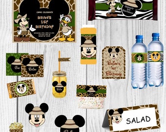 Mickey Safari Party, Mickey Mouse Birthday Party, Mickey Mouse Safari, Mickey Mouse Party Decoration, Mickey Invitation, Mickey