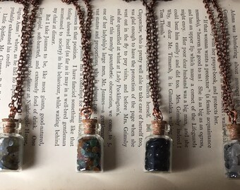 Gemstone Bottle Pendant - Crystal Bottle Necklace - Bottle Necklace - Amulet Necklace - Wiccan Jewelry - Copper Necklace - Spiritual Jewelry