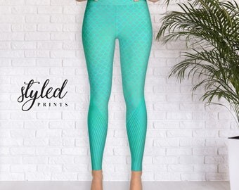 Yoga Pants - Mermaid Design - Aqua Leggings