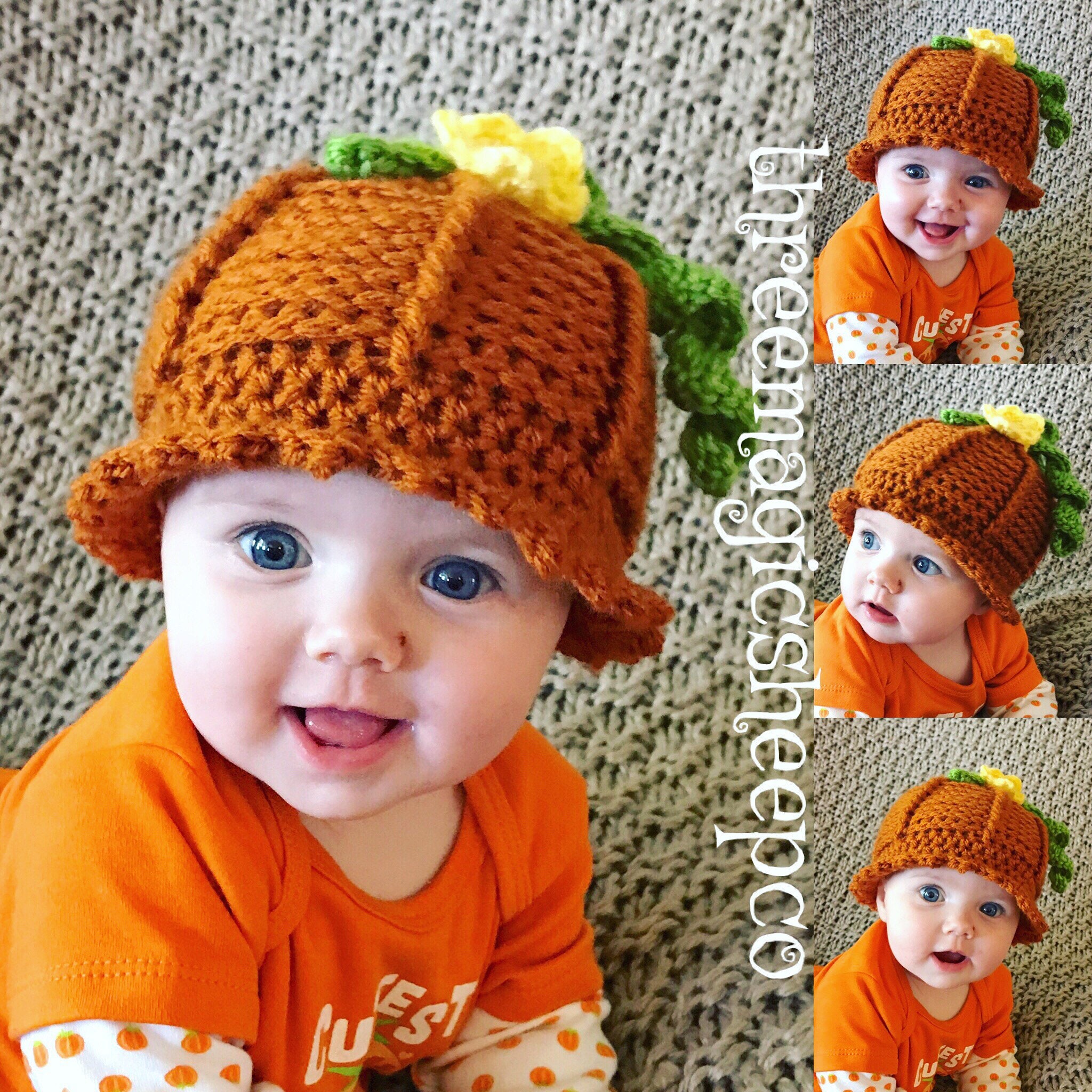 Crochet Baby Beanie Pumpkin Hat Girl newborn 0 3 6 9 12 months