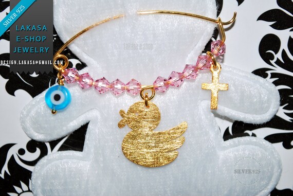 Happy Duck Baby Brooch Sterling Silver Gold plated Swarovski Crystals Jewelry Best ideas Gift Baptism Christian Cross Birthday Mother Moomy