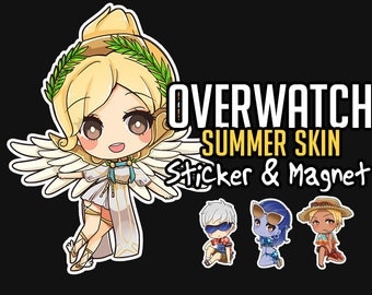 New!! SUMMER SKIN Stickers and Magnet Overwatch, Mercy,Widowmaker,Soldier76,Mccree