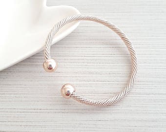 Rose Gold Twisted Bracelet, Rose Gold Bracelet, Rose Gold Open Cuff Bracelet, Rose Gold Rope Bracelet, Rose Gold Twisted Bangle, Bangle
