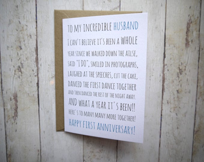 First Anniversary card // 1st Anniversary Husband // Card for Husband // Card from Wife // Anniversary card for Husband // 1st anniversary