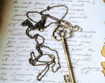 Skeleton key, key necklace, antique key, key pendant, antique key pendant, victorian necklace, victorian jewelry, bronze key, bronze pendant