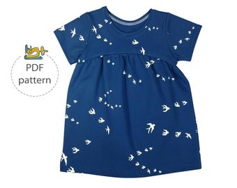 Baby tunic and dress sewing pattern, PDF sewing pattern, knit fabrics pattern, easy baby pattern, girl's knee length dress pattern