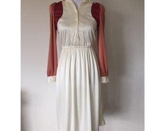 SALE!! 70's Teena Paige Long Sleeve Color Block Shirt Dress