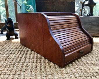Vintage Wooden Desk Stationary Cabinet | Wood File Cabinet | Globe Wernicke Desk Organizer | Roll Up Desk Cabinet | Mid Century Organizer