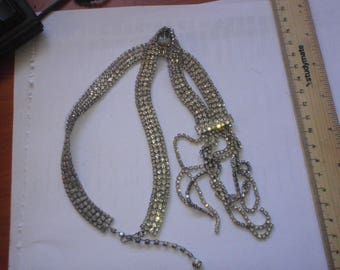 Stunning rhinestone flapper style necklace with j hook clasp 1940s vintage y necklace
