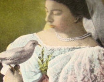 Nice Vintage Postcard (Lady Holding A Dove)