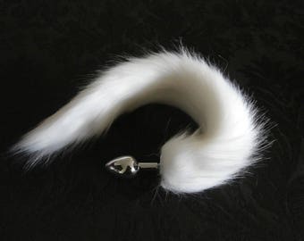 Adult Super Soft White Steel Butt Plug Cat Tail Kitten Naughty Play Dog Furry Faux Fur BDSM Sexy Play Fluffy Anal Toy Silver Pet Puppy