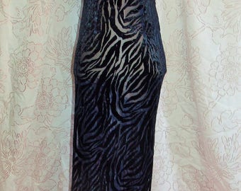 Womens' Navy Burnout Velvet Over Tan Lycra Latin Ballroom Lyrical Contemporary Dance Recital Show Competition Costume Dress