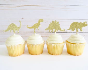 Dinosaur Cupcake Toppers - Cupcake Toppers - Dinosaur Birthday Toppers - Glitter Cupcake Toppers