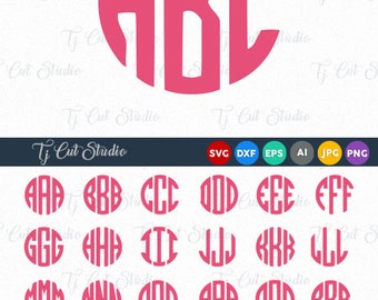 Circle Monogram Svg, Monogram Letters, Monogram alphabets, Circle Monogram Font, Cut Files For Silhouette,Cricut.svg dxf png jpg ai