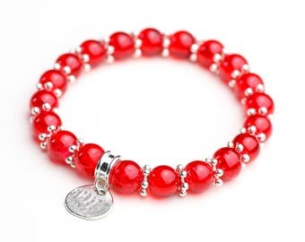 Bracelet elastic red round hammered