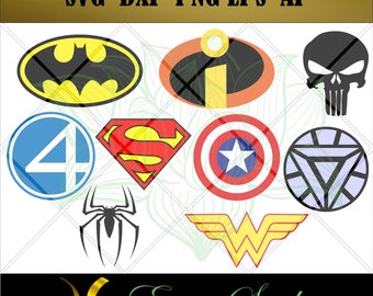 Super Hero svg,Iron Man,Fantastic,Punisher,Super Man,Captain A,Batman,The Incredibles,Spider Man,Wonder W svg,Design Studio,svg files