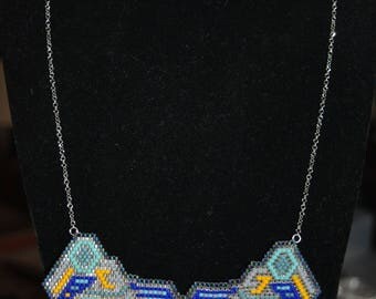 Blue/yellow/silver ethnic bib necklace pendant