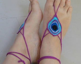 Foot jewels, Barefoot sandals, crocheted cotton
