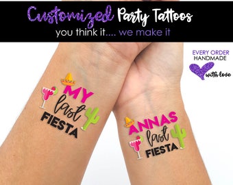 Last fiesta, Bride's last fiesta, cactus bachelorette party, margarita party favor, Let's fiesta bachelorette party tattoos, customized!!