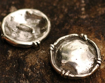 Rustic Notched Rim Button, Artisan Sterling Silver Button