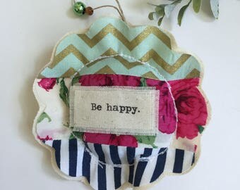 fabric scrap be happy modern patchwork lavender sachet ornament, flower shape appliqué little patchwork flower pillow sachet - No.87