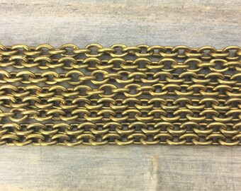 5mm Brass Chain - Oval Cable Solid Brass - Naturally Aged Golden Patina - Vintage Chain - Patina Queen - 5 Ft