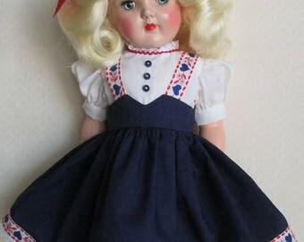 For 19 Inch P-92 Ideal Toni, Tyrolean Dress in Navy Inspired by Original