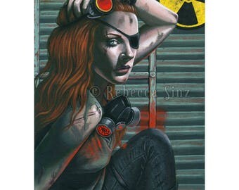 Fallout ORIGINAL PAINTING Post-Apocalyptic Apocalypse Fallout Shelter Nuclear War Gas Mask Portrait Acrylic Gouache Fantasy Art