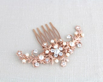 Rose Gold Hair comb, Wedding hair comb, Rose Gold headpiece, Wedding headpiece, Rhinestone hair comb, Floral headpiece, Swarovski crystal