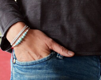 Larimar beads and sterling silver beads bracelet