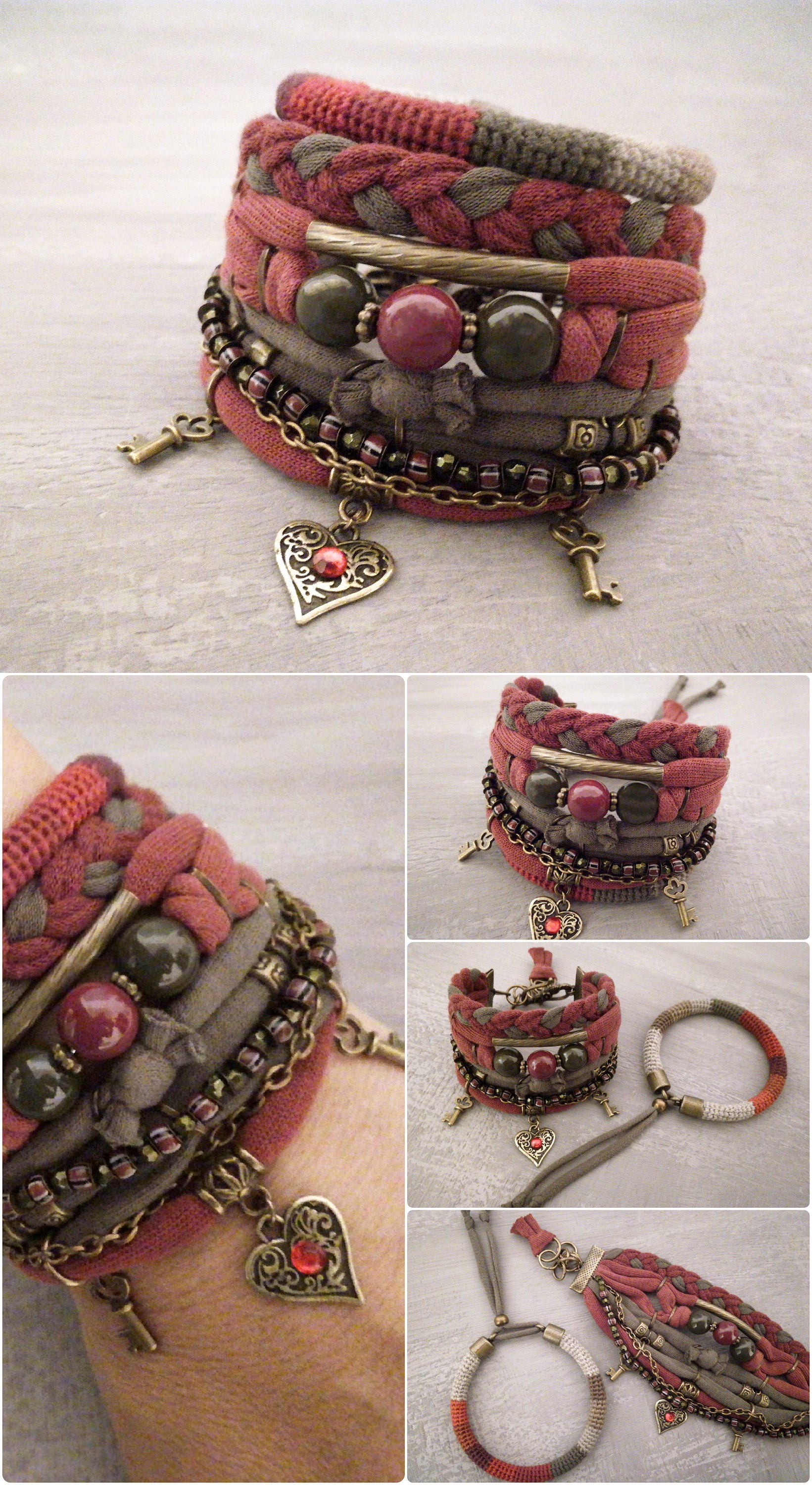 Boho Gypsy Bracelet Claret Olive Bohemian Bracelet Multiple