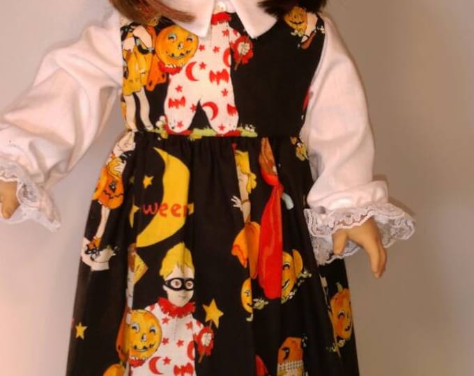 sleeveless dress in a vintage halloween print fits 18 inch dolls