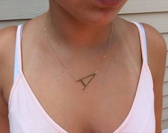 Large Sideways Initial Necklace, Gold Necklace, Initial Jewelry, Personalized Necklace, Personalized Gift, Personalized Jewelry Best Selling