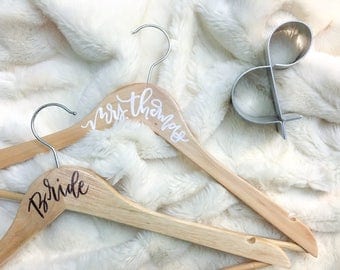 Custom Calligraphy Wedding Hangers, Bridal Party Hangers, Personalized Dress Hanger, Bridal Accessories, Bridal Dress Hanger