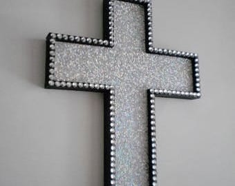 Decorative Wall Cross silver glitter & black wall cross decorative hand painted Decorative Wall Cross silver glitter & black wall cross decorative hand painted