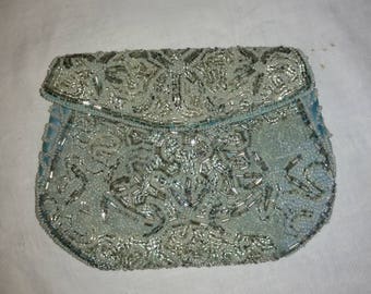 Vintage Beaded Ice Blue Evening Dance Clutch Purse