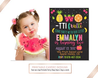 Two-tti Frutti Birthday Invitation, Twotti Frutti Party, Tutti Fruitti Invitation, Tutti Frutti Birthday, Fruit Birthday, Pool Party, Chalk