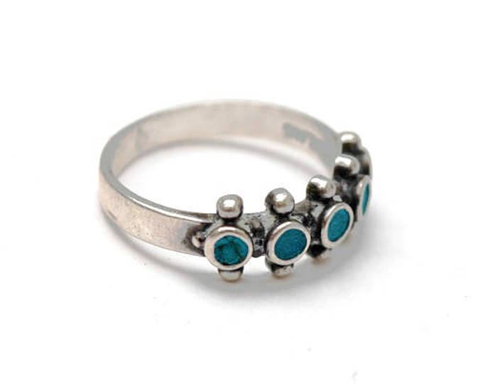 Turquoise sterling band ring - southwestern - Native American - size 7