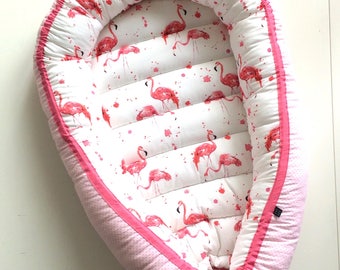 Baby nest, baby lounger, baby change pad, reversible, flamings, flamingo