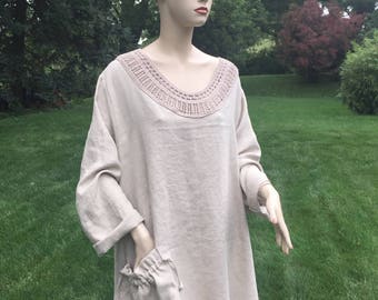 Linen Jumper Top, Pinafore Dress Plus Size 3X 4X w/ Pocket, Pure European Washed Linen Top 26W 28W 30W, Unique Linen, Elegant Bohemian Chic
