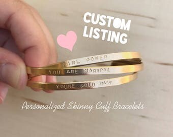 Custom Personalized SKINNY Cuff Bracelets // Custom Bracelets in Gold and Silver