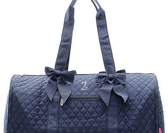 Girls Monogrammed Quilted Navy Duffel Bag Girls Personalized Dance Bag